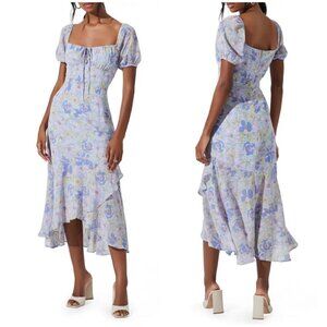 💕ASTR THE LABEL💕 Bow Tie Ruffle Dress ~ Pink Purple Floral Print Medium M NWT